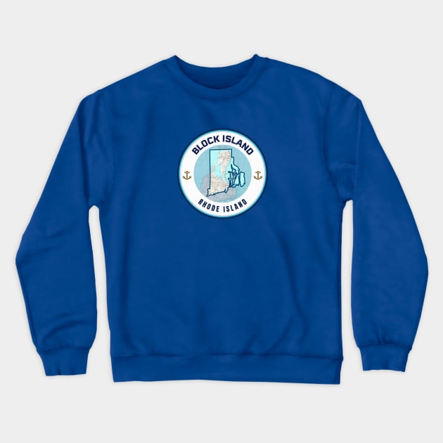 Souvenir Map - Block Island Rhode Island Crewneck Sweatshirt by grahamwilliams